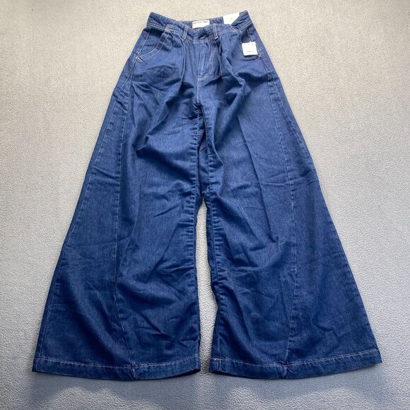 We The Free Womens High Rise Pleated Denim Wide Leg Jeans Blue Pockets Sz 24 New - Picture 4 of 15